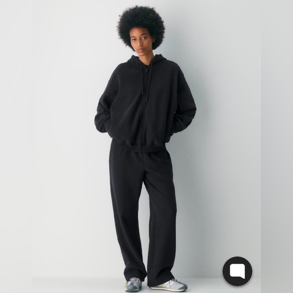 Aritzia Cozy Sweatfleece Black Mega Zip Hoodie Boyfriend Wide Leg Set Small - Picture 3 of 15